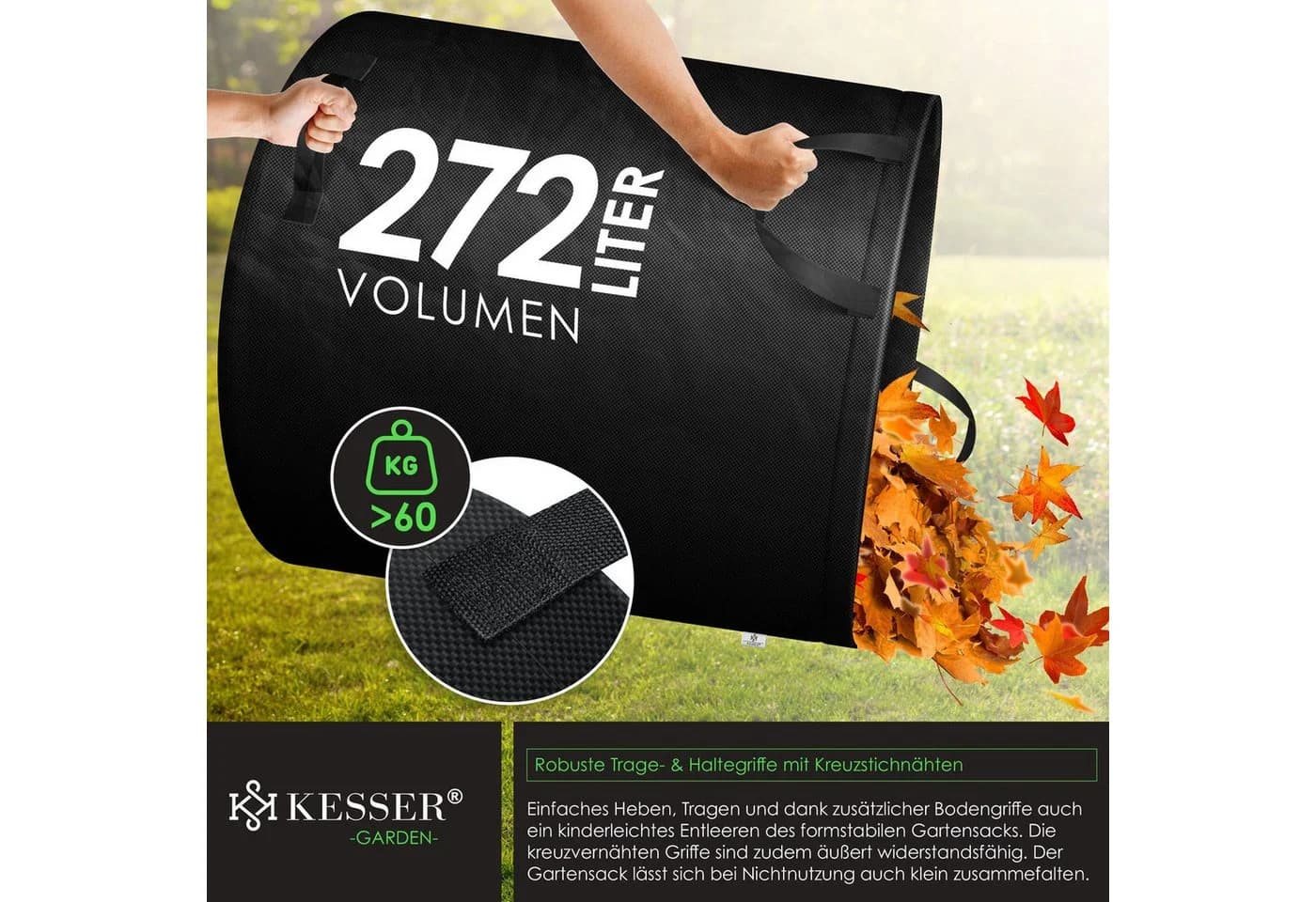 KESSER Gartensack 272 l Schwarz 6-tlg. mit Handschuhen - Bild 5