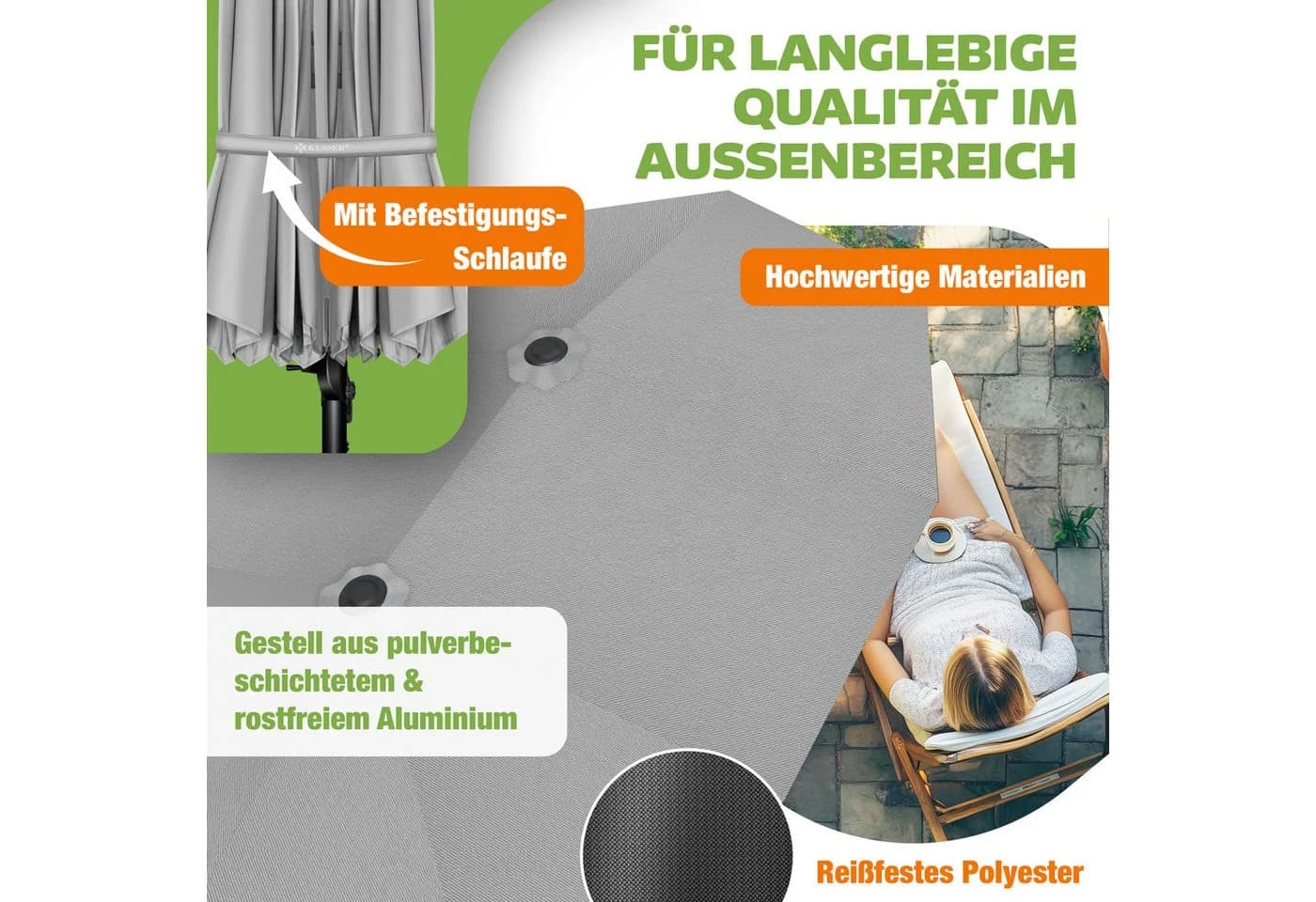 Großer Ampelschirm mit Kurbelbedienung, wasserabweisend und neigbar - Bild 4