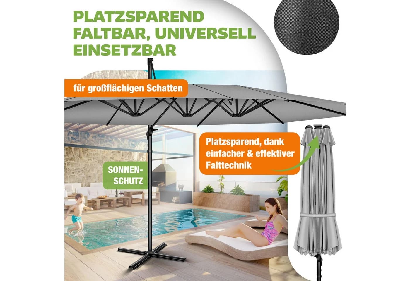 Großer Ampelschirm mit Kurbelbedienung, wasserabweisend und neigbar - Bild 5