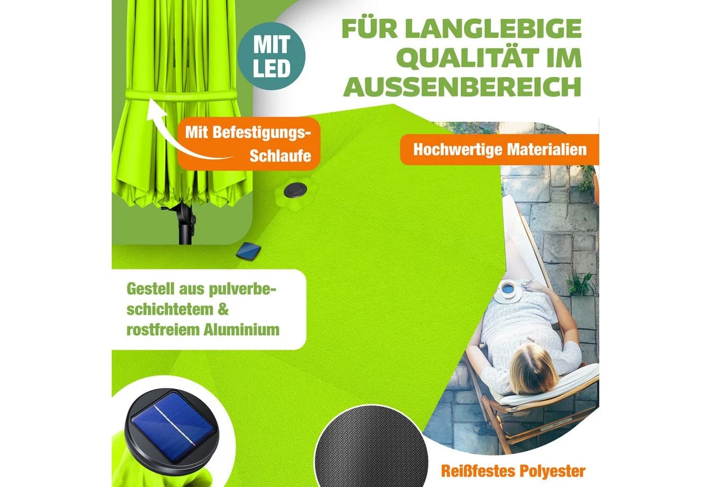 Doppelsonnenschirm aus Aluminium, Ampelfarbe, 460x270cm - Bild 4
