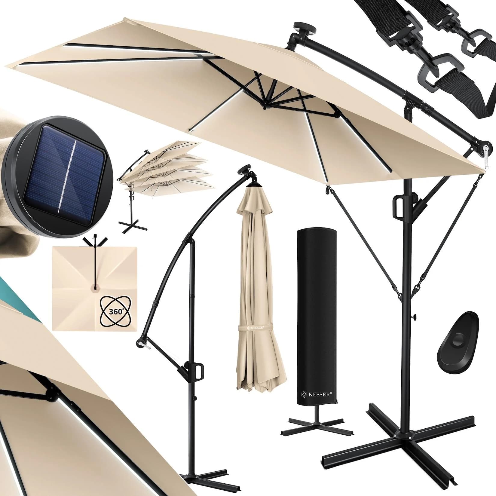 KESSER Ampelschirm Holly Beige mit Kurbel und UV-Schutz