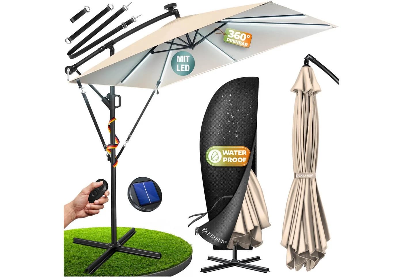 KESSER Ampelschirm Holly Beige mit Kurbel und UV-Schutz - Bild 3