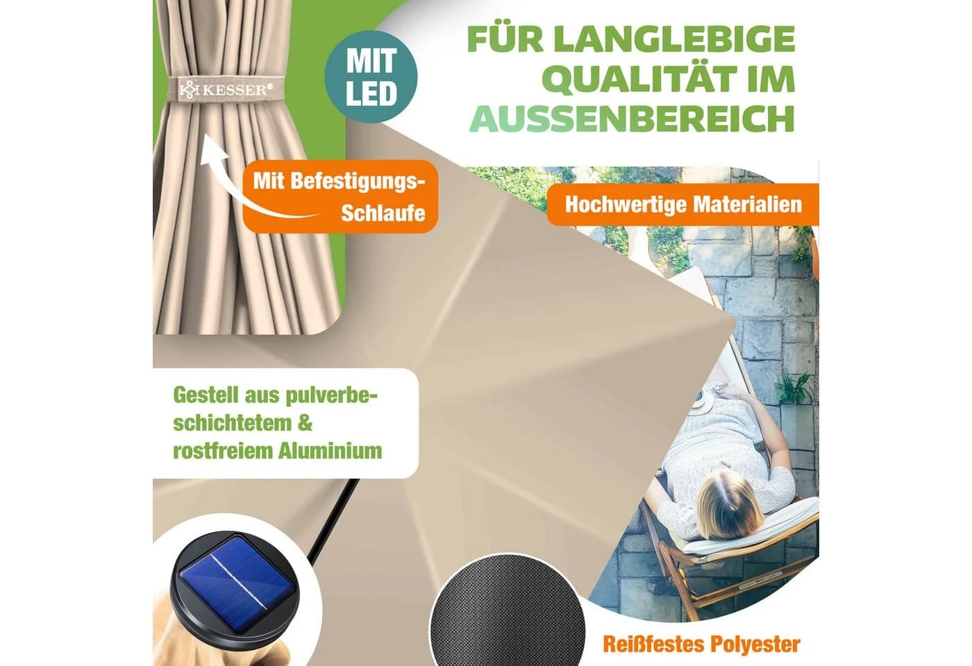 KESSER Ampelschirm Holly Beige mit Kurbel und UV-Schutz - Bild 4