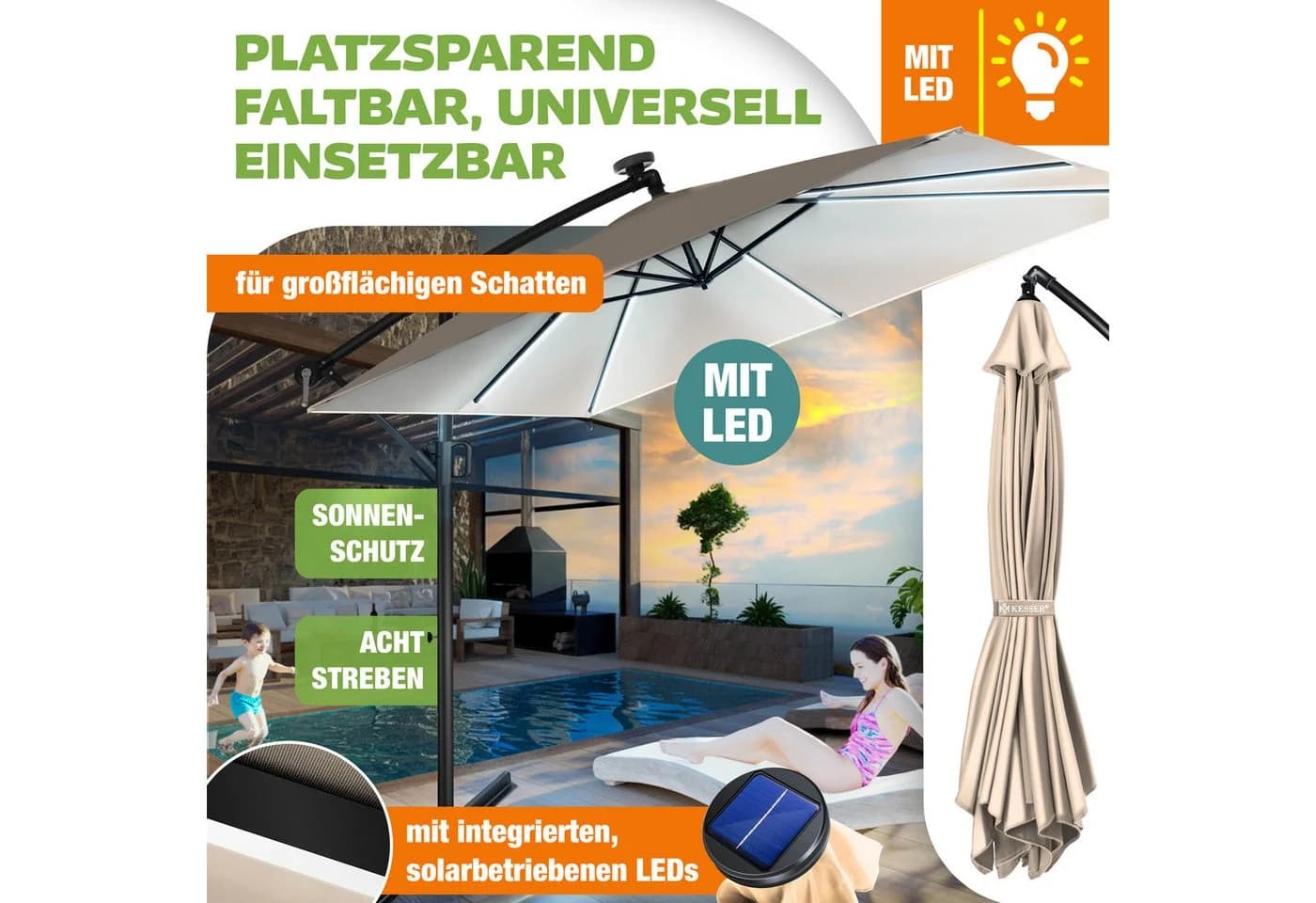 KESSER Ampelschirm Holly Beige mit Kurbel und UV-Schutz - Bild 5