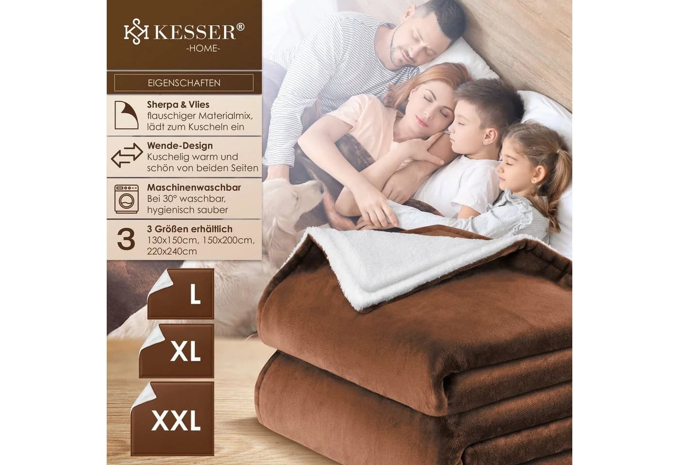KESSER Kuscheldecke Flauschig Sherpa Vlies Dunkelbraun