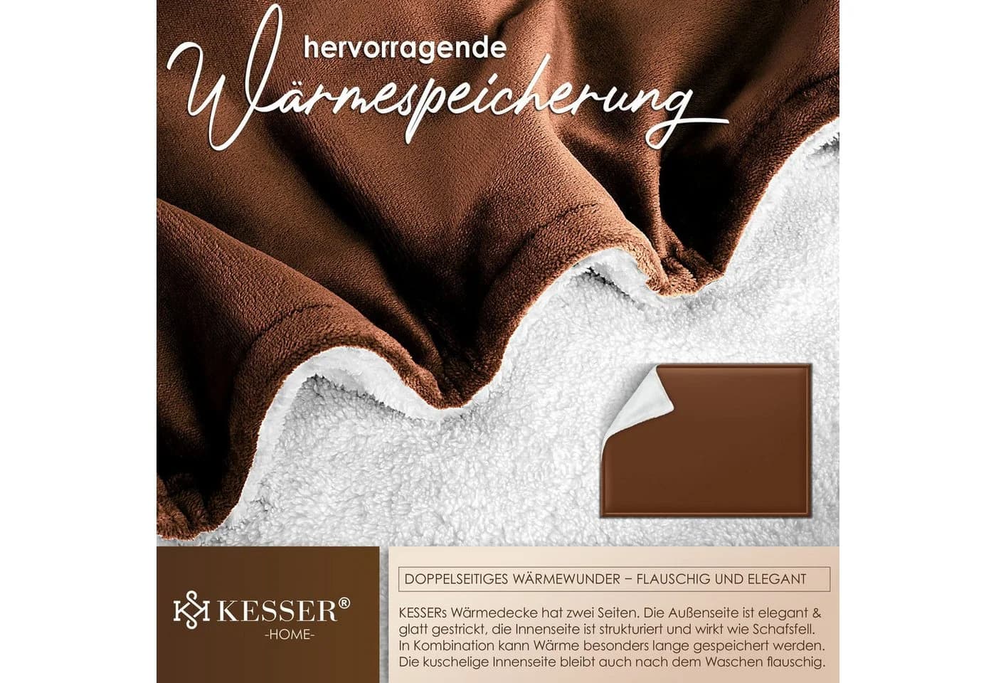 KESSER Kuscheldecke Flauschig Sherpa Vlies Dunkelbraun - Bild 4