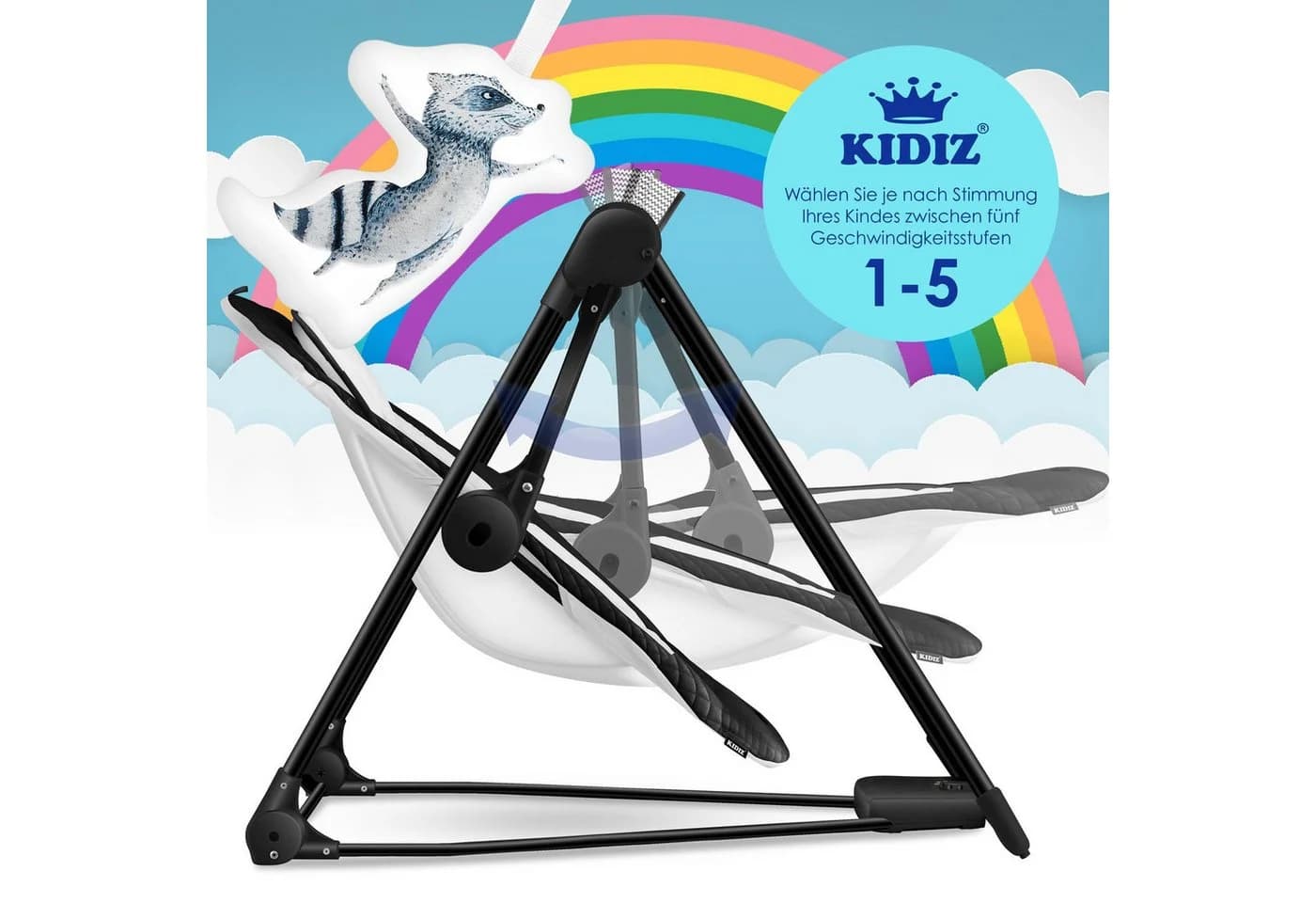 KIDIZ Babywippe Babyschaukel mit 5 Geschwindigkeiten & USB - Bild 4