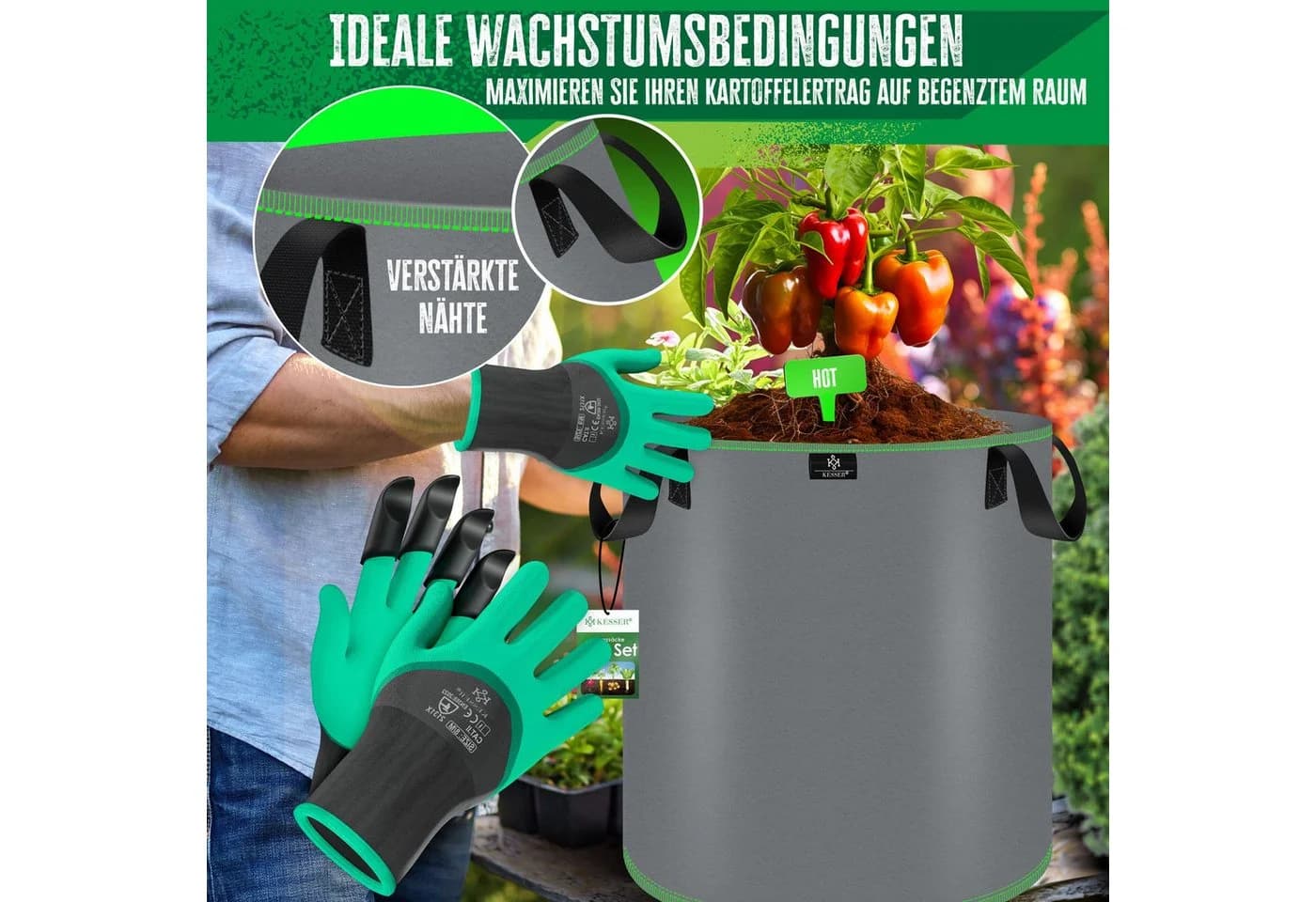 KESSER Pflanzsack Grau Vlies Kartoffel Pflanzkübel mit Zubehör - Bild 5