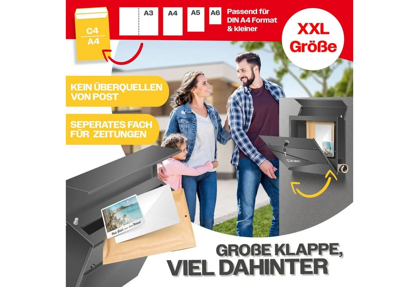 KESSER Briefkasten mit Zeitungsfach Schwarz C4-Schlitz - Bild 4