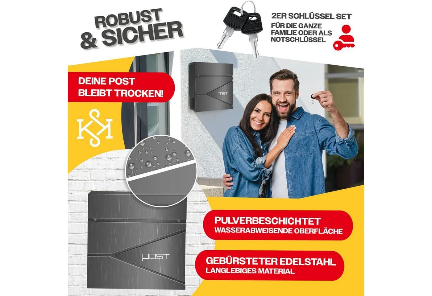 KESSER Briefkasten mit Zeitungsfach Schwarz C4-Schlitz - Bild 5