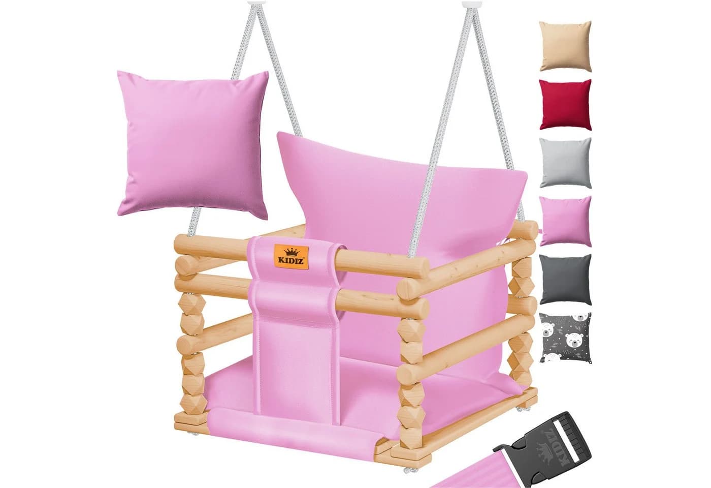 KIDIZ Babyschaukel Holz mit Polsterung & Sicherheitsgurt - Bild 3