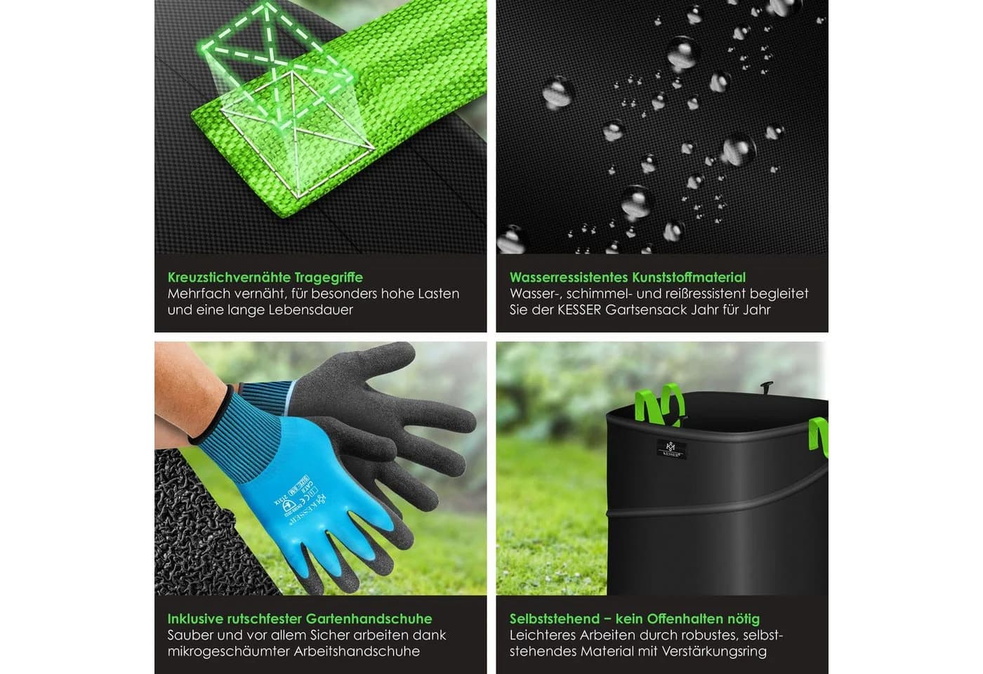 KESSER Gartensack 73l Pop-Up Schwarz mit Handschuhen - Bild 3