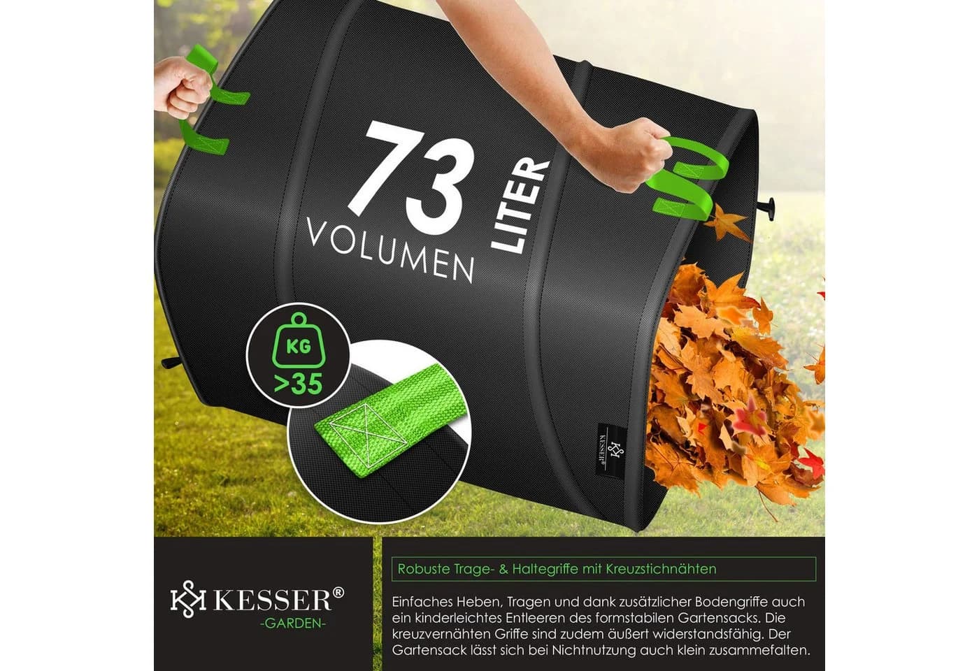 KESSER Gartensack 73l Pop-Up Schwarz mit Handschuhen - Bild 5