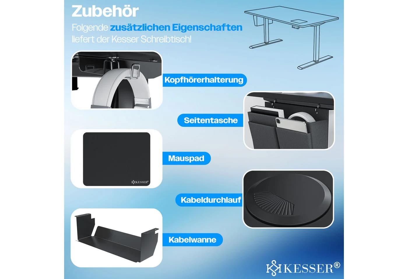 KESSER Schreibtisch elektrisch höhenverstellbar Schwarz - Bild 4