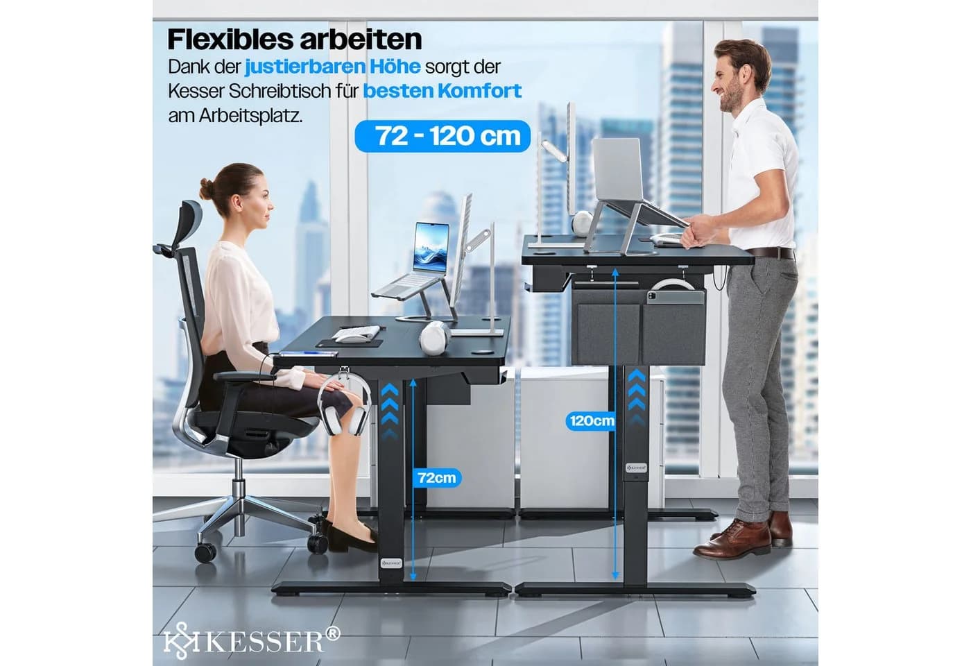 KESSER Schreibtisch elektrisch höhenverstellbar Schwarz - Bild 5