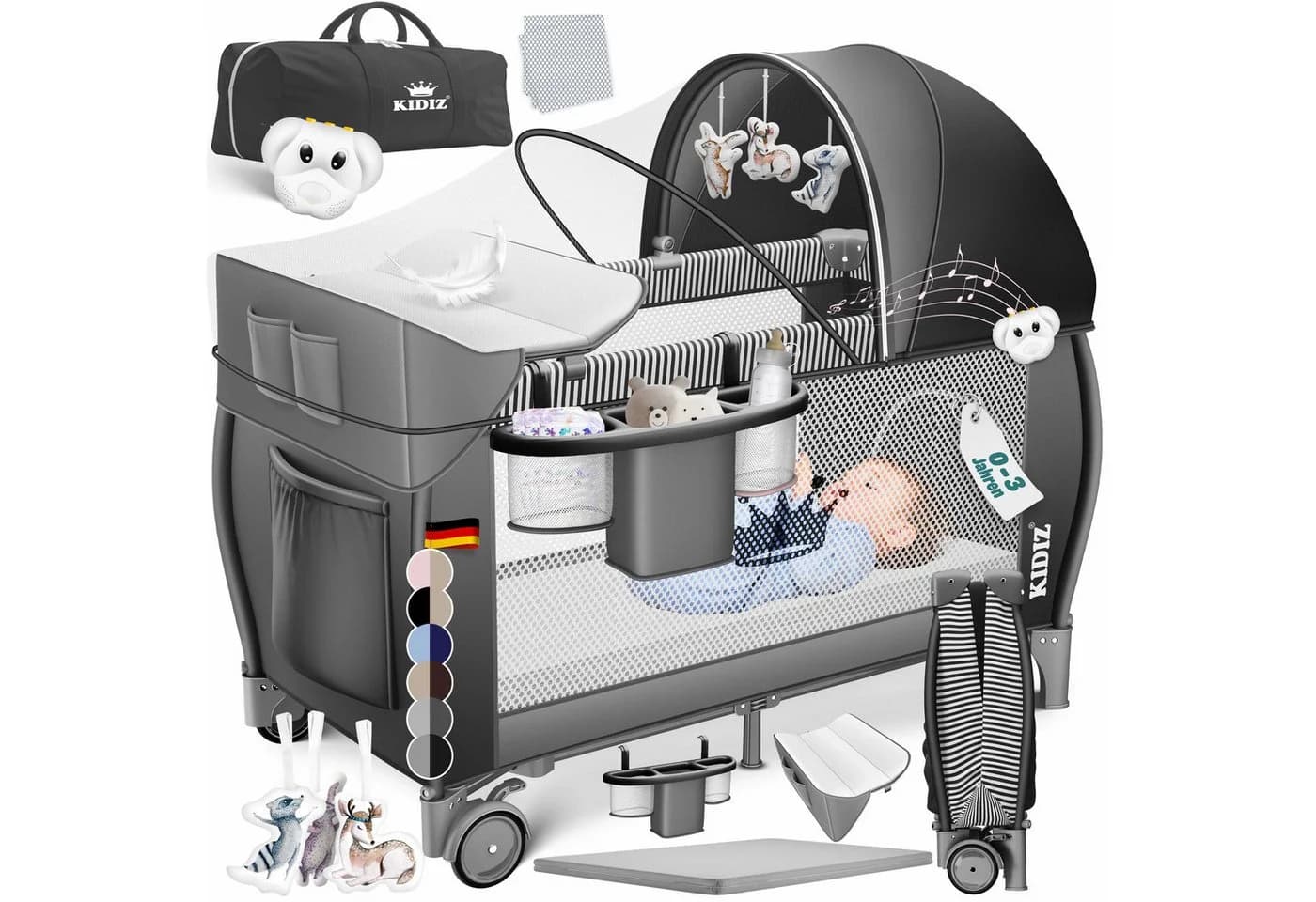 KIDIZ Baby-Reisebett 3in1 mit Wickeltisch und Spielzeug - Bild 2