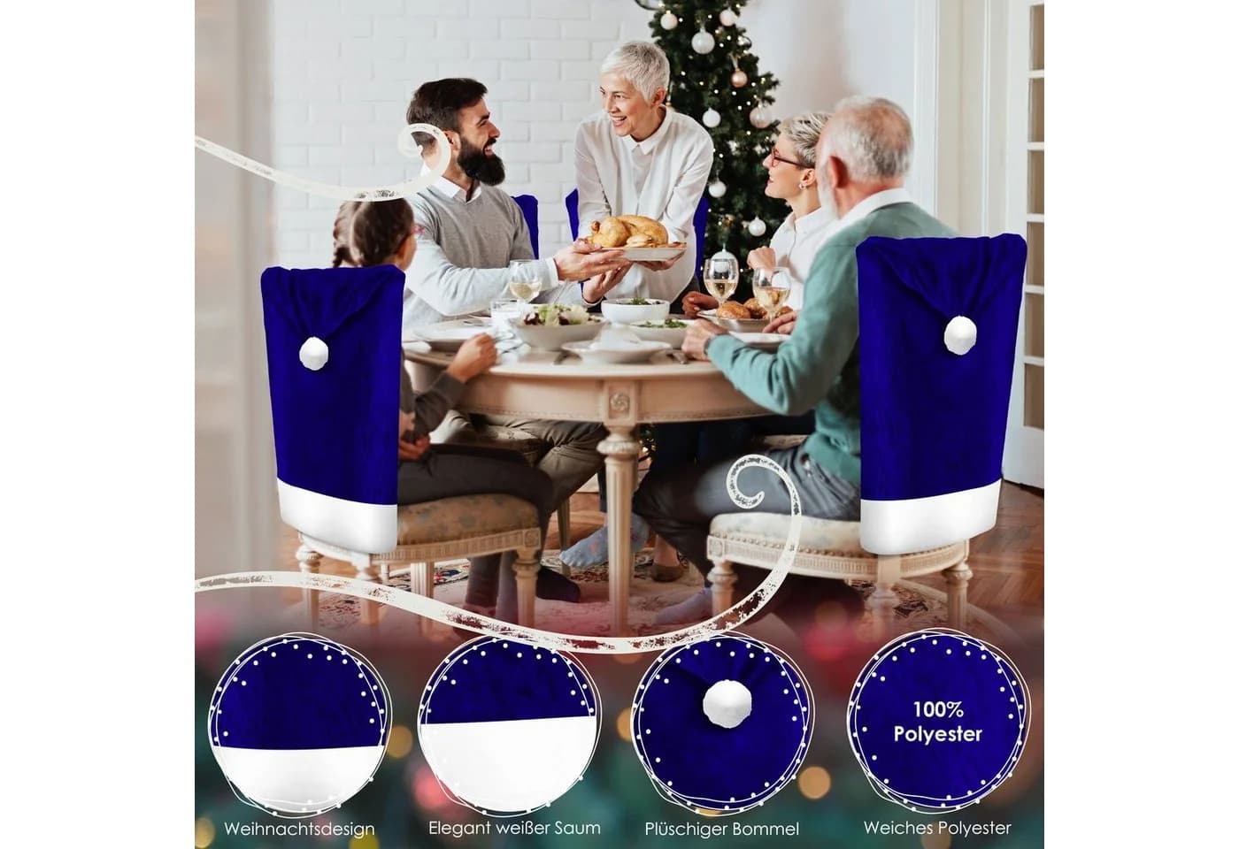 KESSER Premium Weihnachtsstuhlüberzug Set 2er Stuhlhussen Polyester - Bild 5