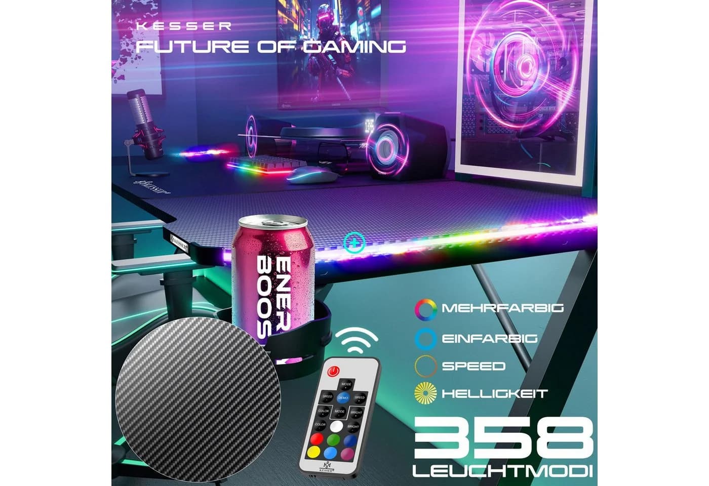 KESSER Gamingtisch mit LED Beleuchtung und Getränkehalter - Bild 3