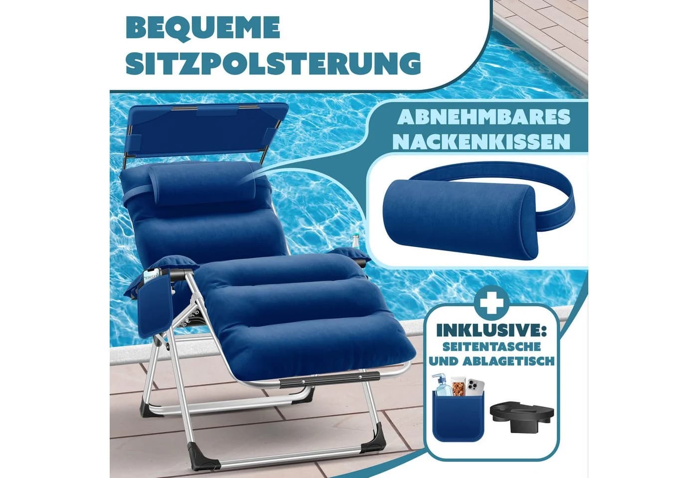 KESSER Sonnenliege Klappbar Extra Breit Wetterfest mit Kissen - Bild 2