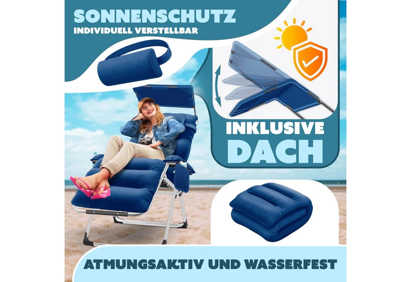 KESSER Sonnenliege Klappbar Extra Breit Wetterfest mit Kissen - Bild 4