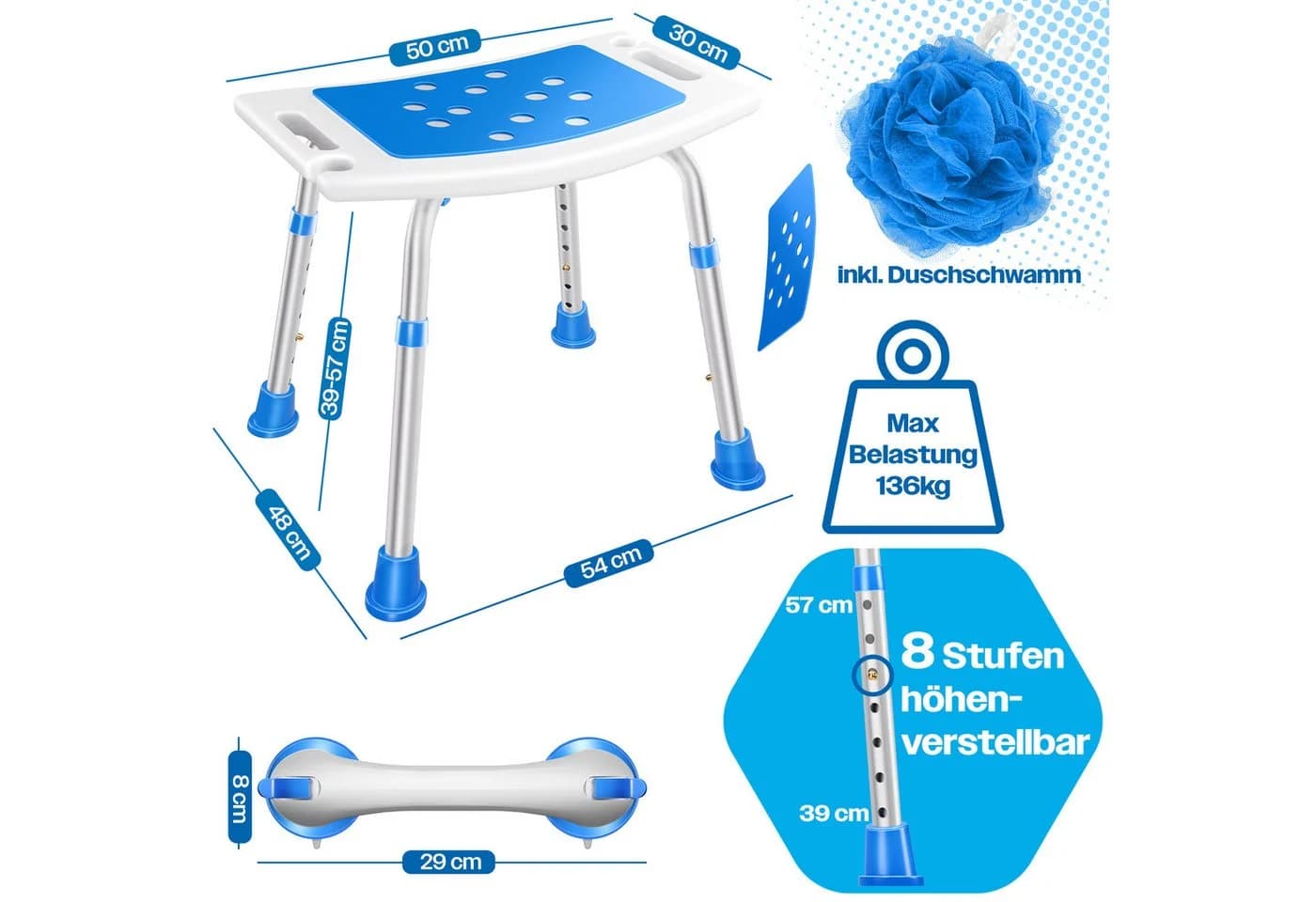 KESSER Badhocker Duschhocker höhenverstellbar weiß/blau - Bild 4