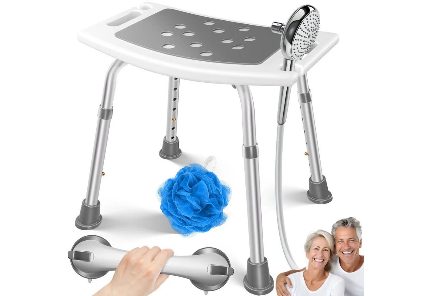KESSER Duschhocker höhenverstellbar 136kg belastbar Weiß/Grau - Bild 2