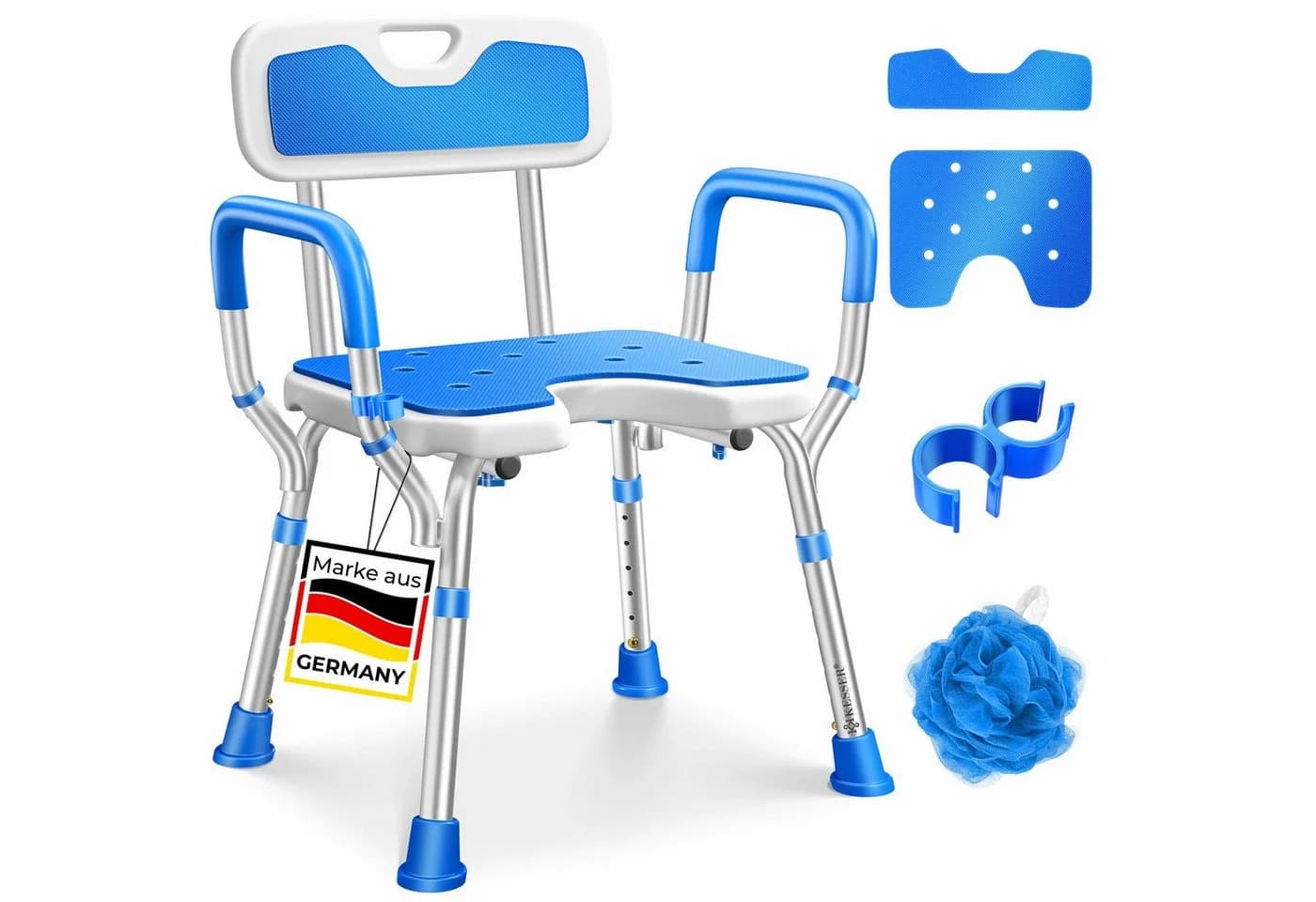 KESSER Duschhocker mit Lehne höhenverstellbar 150kg belastbar Weiss/Blau - Bild 3