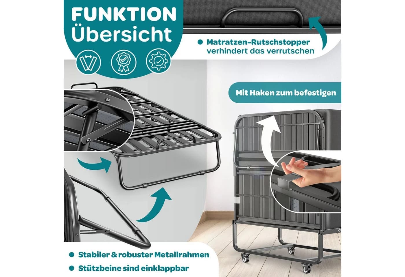 KESSER Gästebett 200x90cm Klappbett mit Metallrahmen und Memory-Schaum-Matratze - Bild 5