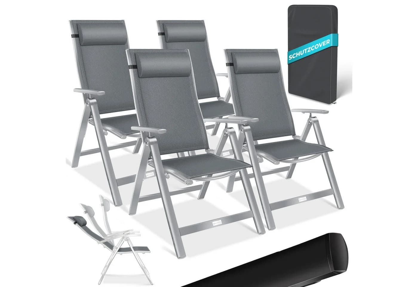 KESSER Gartenstuhl Hochlehner Aluminium Klappstuhl Grau mit Kopfkissen - Bild 2