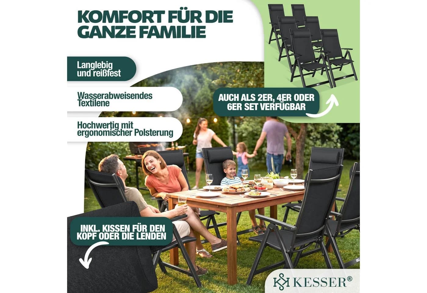 KESSER Gartenstuhl Hochlehner Aluminium Klappstuhl 6er Set - Bild 2