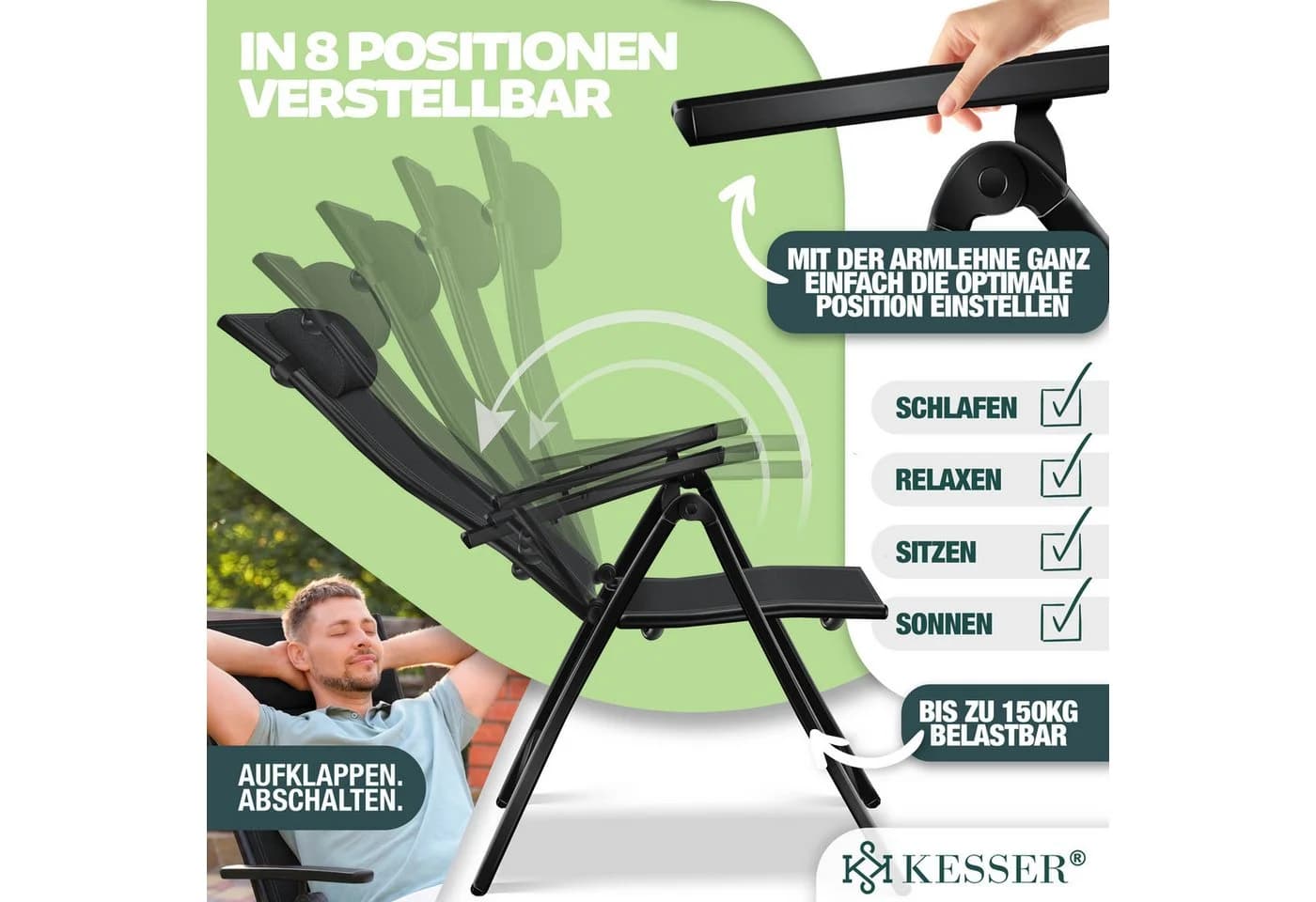 KESSER Gartenstuhl Hochlehner Aluminium Klappstuhl 6er Set - Bild 4