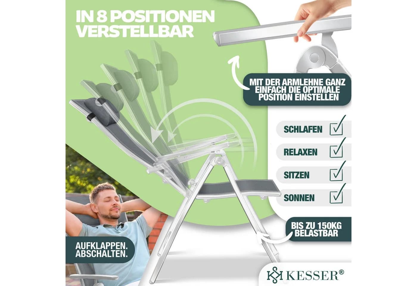 KESSER Gartenstuhl 6er Set Aluminium Hochlehner Klappstuhl mit Kissen - Bild 3