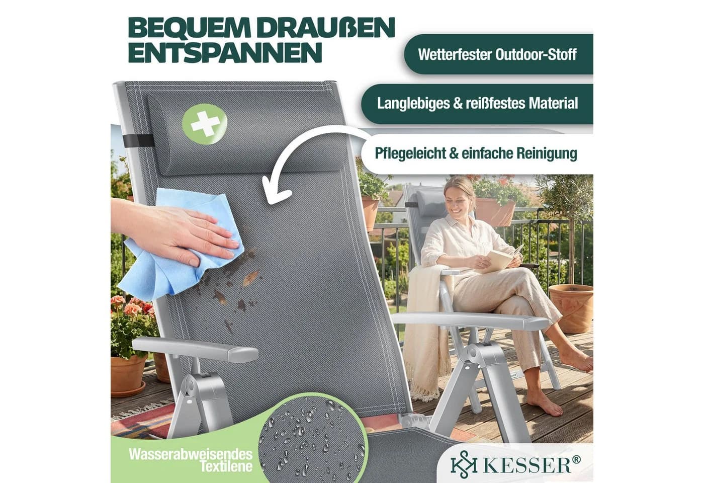 KESSER Gartenstuhl 6er Set Aluminium Hochlehner Klappstuhl mit Kissen - Bild 5