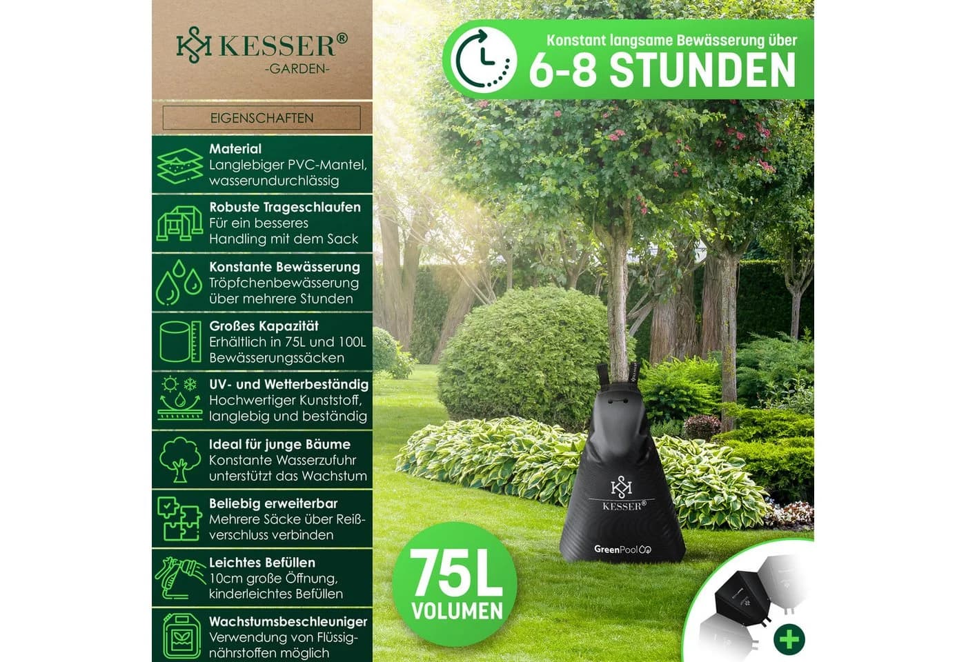 KESSER Baum-Bewässerungssack 6-tlg. UV-beständig PVC mit Schloss