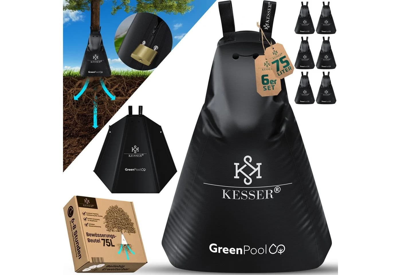 KESSER Baum-Bewässerungssack 6-tlg. UV-beständig PVC mit Schloss - Bild 2
