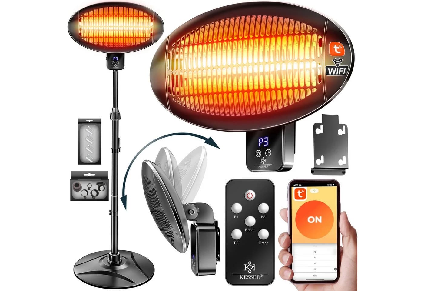 KESSER Terrassenstrahler Infrarot Schwarz WLAN Fernbedienung 2000W - Bild 2