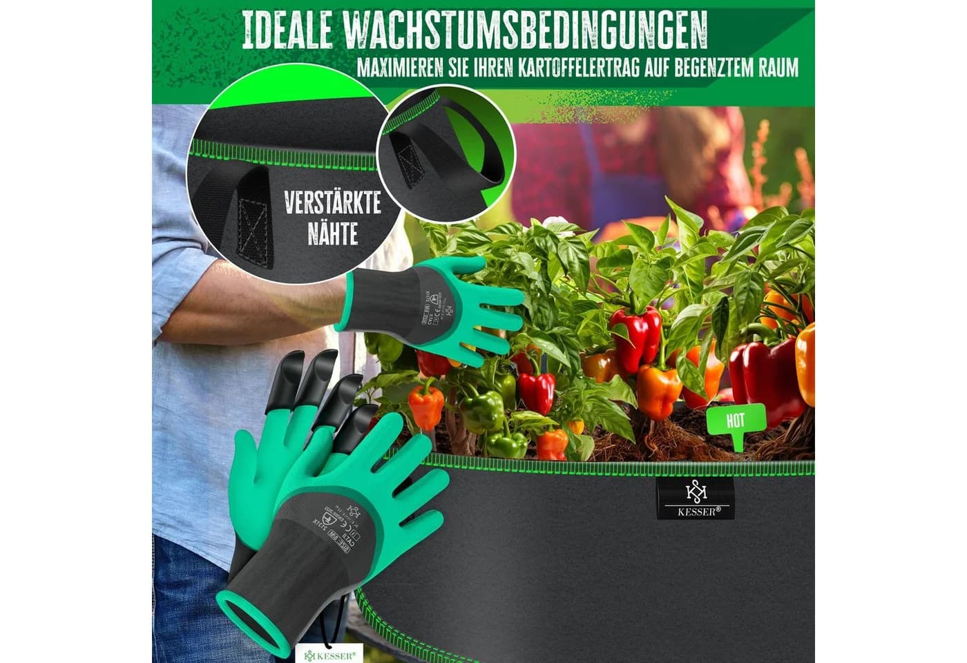 KESSER Pflanzkübel Vlies Schwarz mit Tragegriffen - Bild 5