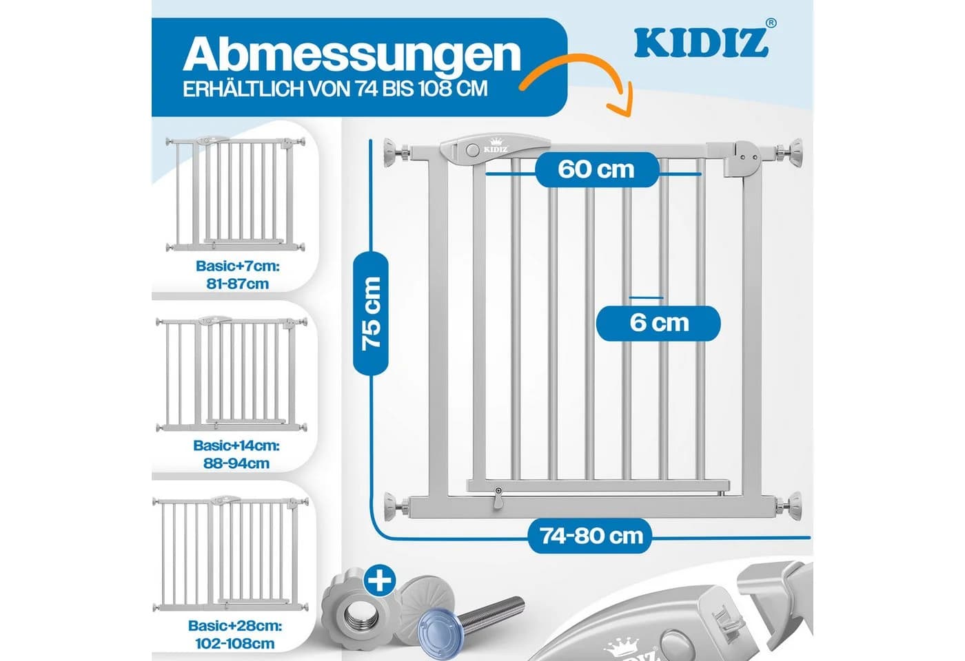 KIDIZ Türschutzgitter Auto Close Ohne Bohren 90° Stop