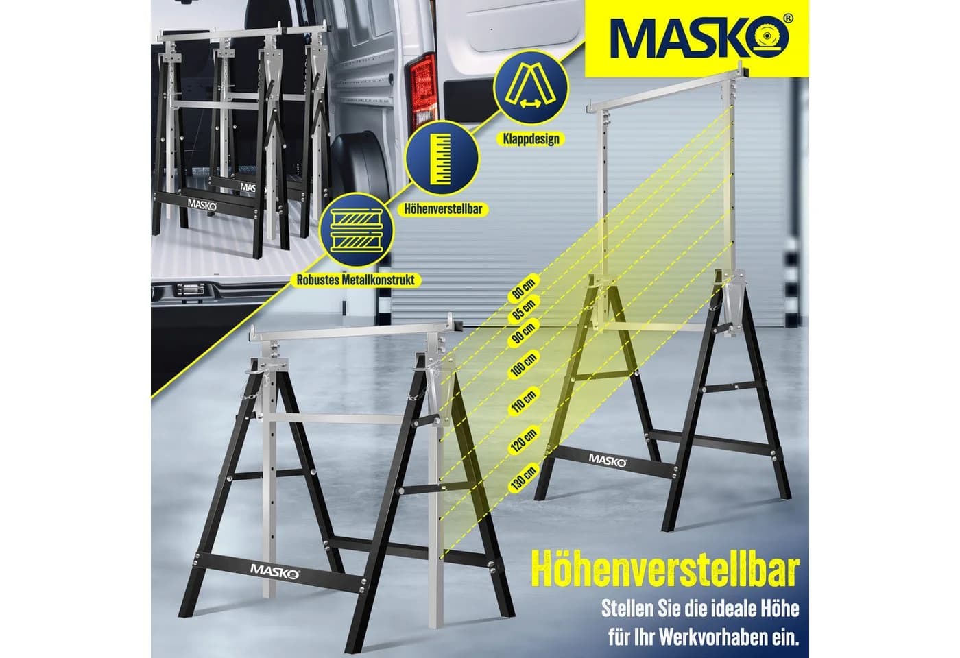 MASKO Teleskop-Arbeitsbock Klappbock 200 kg höhenverstellbar schwarz - Bild 4