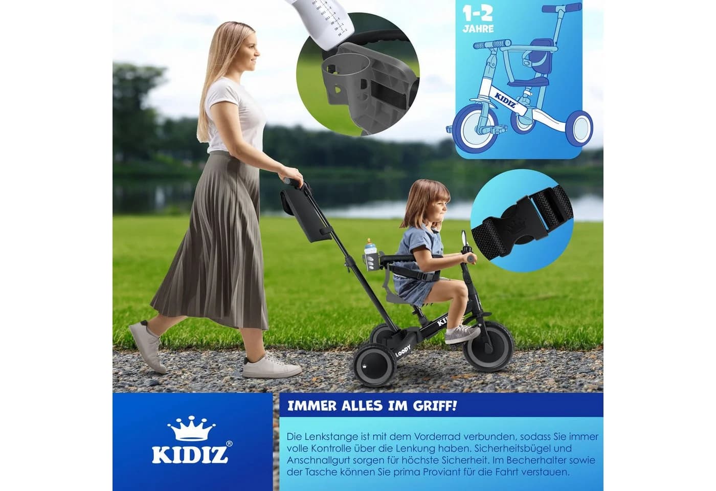 KIDIZ Laufrad 6in1 Dreirad Loopy Schwarz Kinderfahrzeug - Bild 3