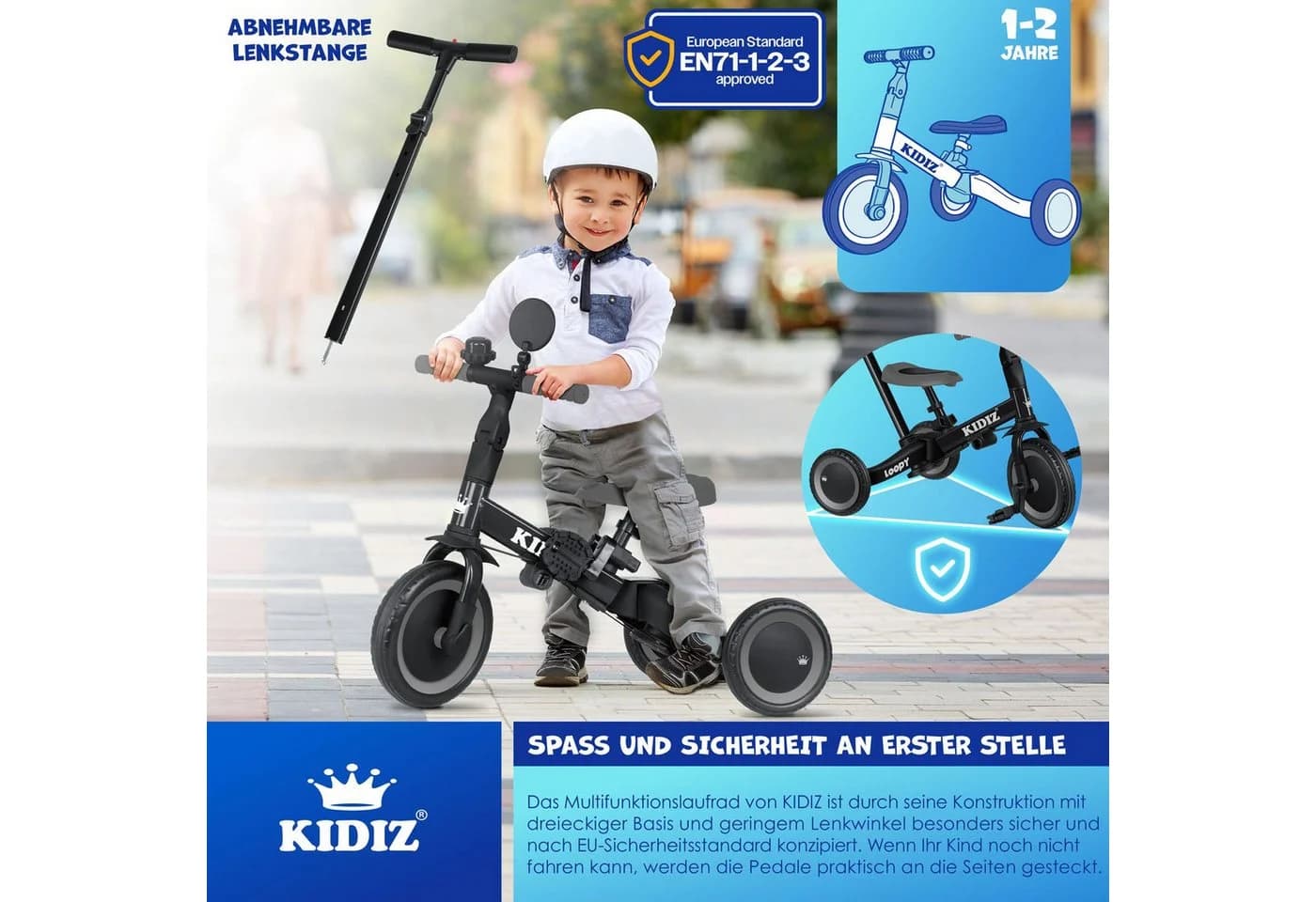 KIDIZ Laufrad 6in1 Dreirad Loopy Schwarz Kinderfahrzeug - Bild 4