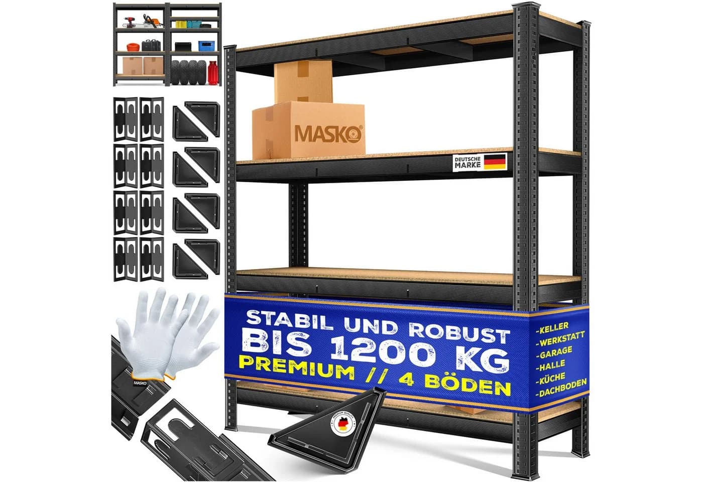 MASKO Schwerlastregal Schwarz Metall 300kg Tragkraft - Bild 3