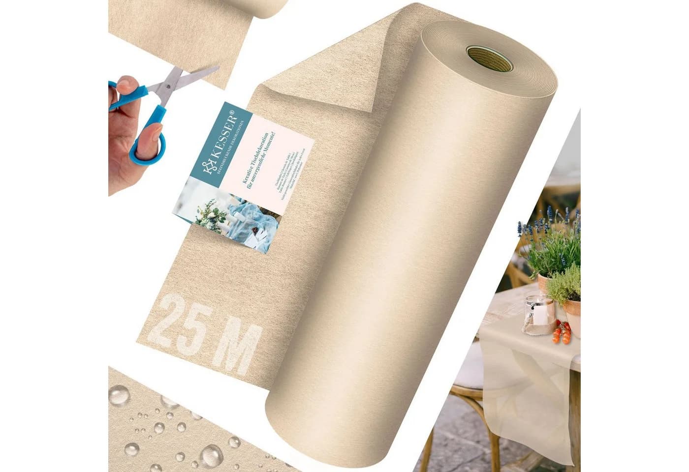 KESSER Tischläufer Vlies wasserabweisend abwaschbar Weiss Beige - Bild 2