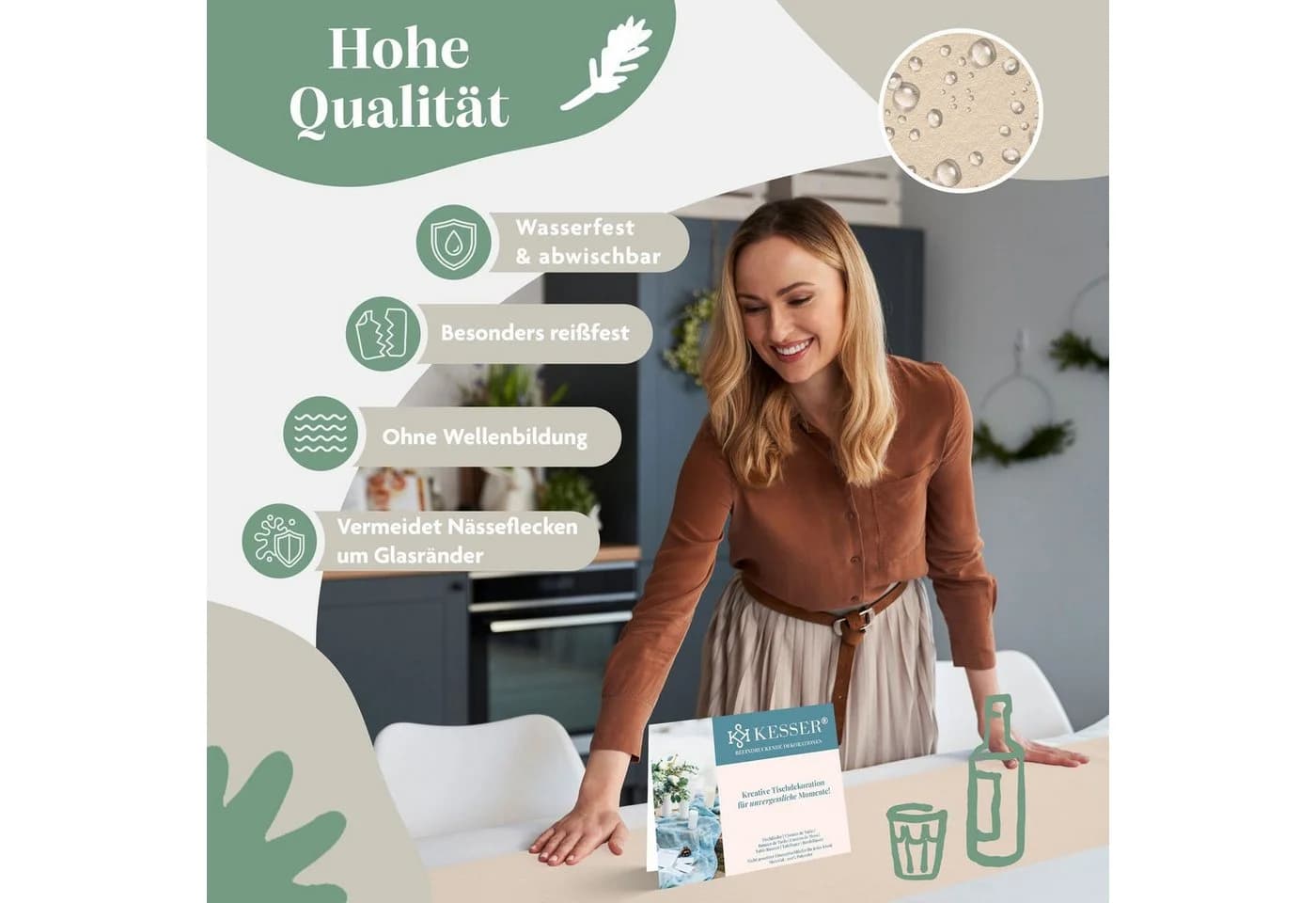 KESSER Tischläufer Vlies wasserabweisend abwaschbar Weiss Beige - Bild 4