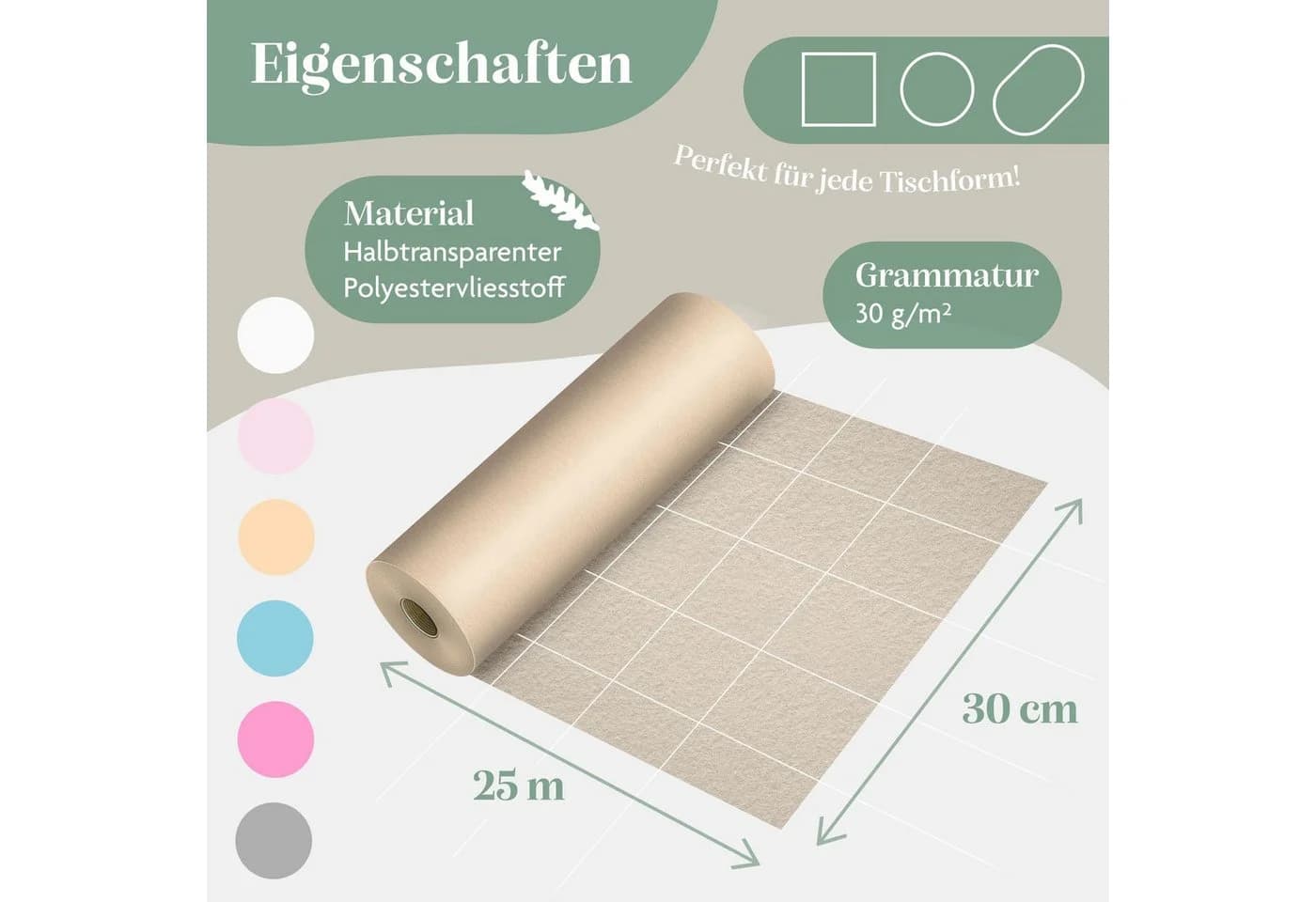 KESSER Tischläufer Vlies wasserabweisend abwaschbar Weiss Beige - Bild 5