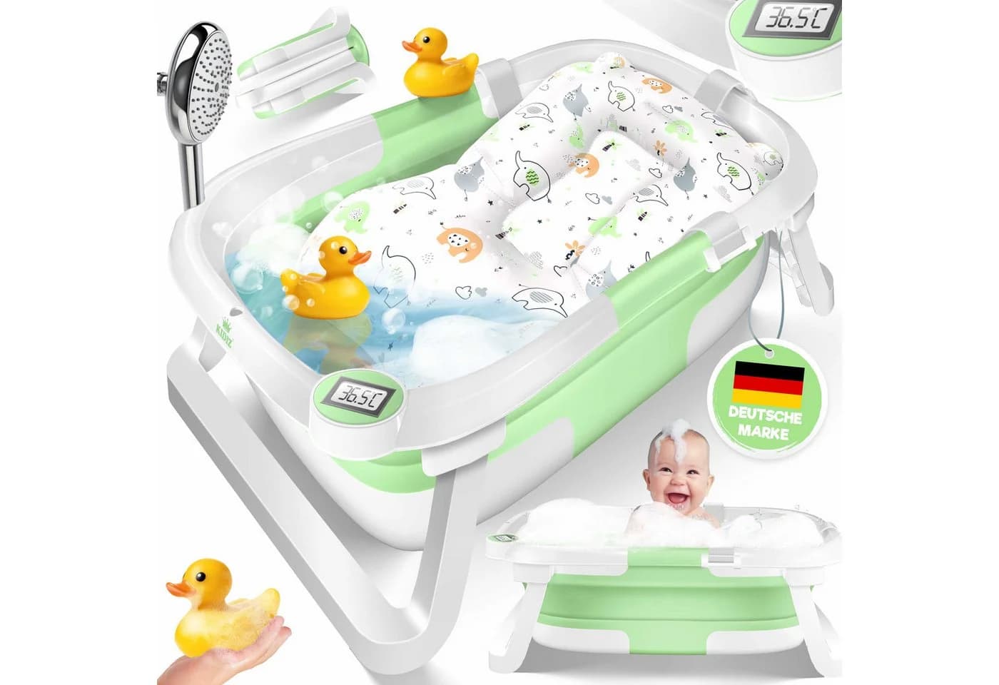 KIDIZ Babybadewanne faltbar mit Thermostat grün - Bild 2