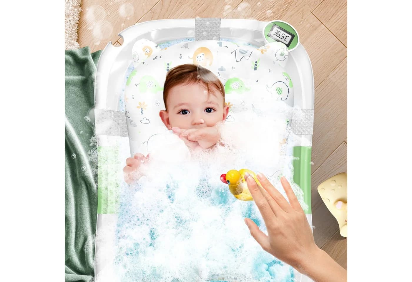 KIDIZ Babybadewanne faltbar mit Thermostat grün - Bild 4