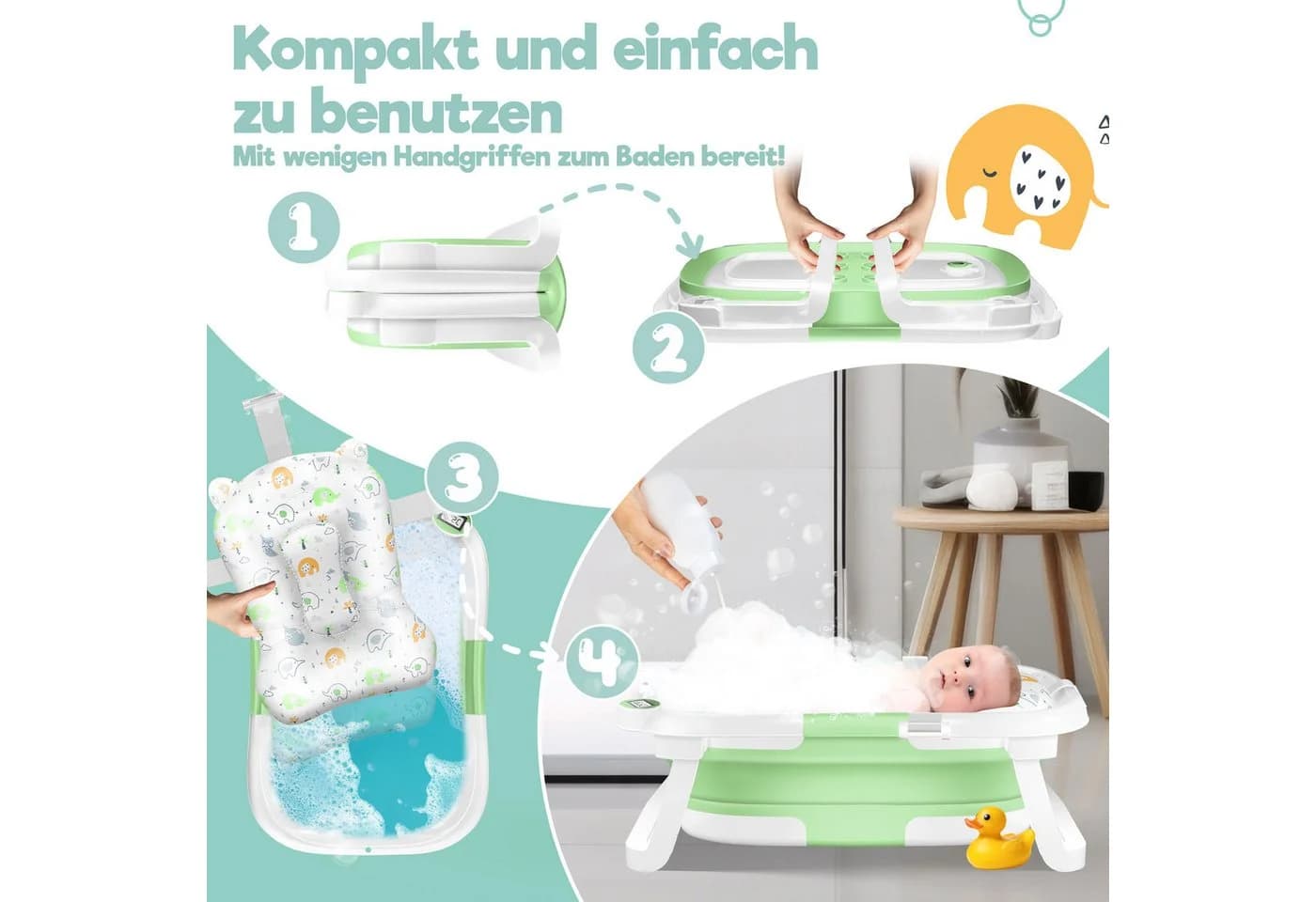 KIDIZ Babybadewanne faltbar mit Thermostat grün - Bild 5