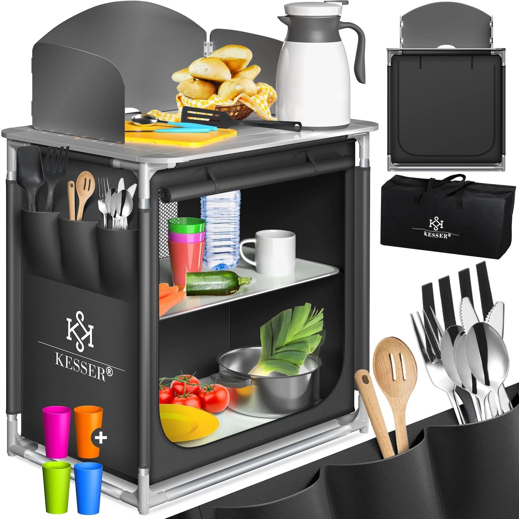 KESSER Campingschrank Campingküche Aluminiumgestell Anthrazit