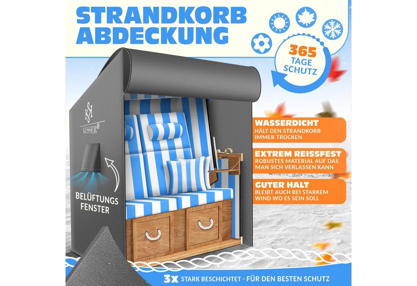 KESSER Strandkorb-Schutzhülle Grau 600D Oxford UV-Wasserdicht